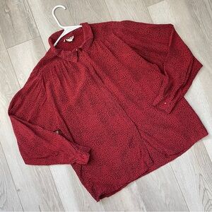 Vintage Silk Shirt animal print dot button up womens Red (size 4) fun romantic